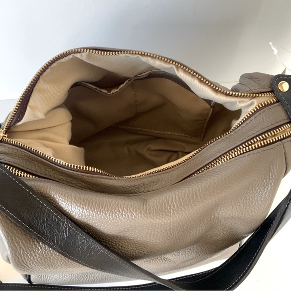 Valentina Hobo Shoulder Backpack Italian Taupe Black Leather NWT - Picture 9 of 16